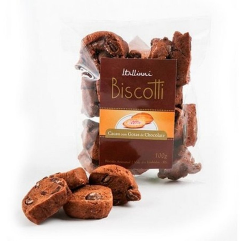 Biscotti de Cacau com Gotas de Chocolate Itallinni 100g